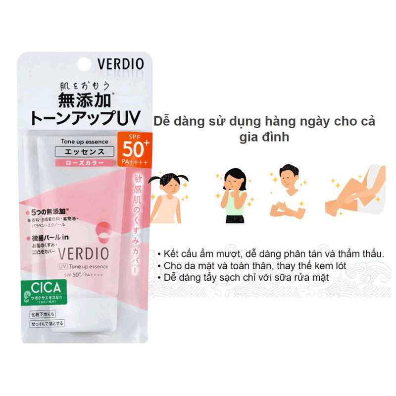 TINH CHẤT CHỐNG NẮNG NÂNG TONE SÁNG HỒNG DÀNH CHO DA NHẠY CẢM OMI VERDIO SPF50+ PA++++ 50G ( NHÃN HỒNG)