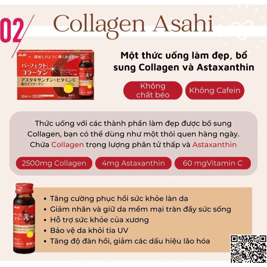 Nước Uống Collagen Asahi Perfect Asta 50ml * 10 chai màu đỏ ( Trên 30 tuổi)