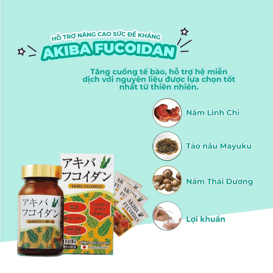 Thực phẩm bảo vệ sức khỏe Akiba Fucoidan hỗ trợ nâng cao sức đề kháng 180 viên