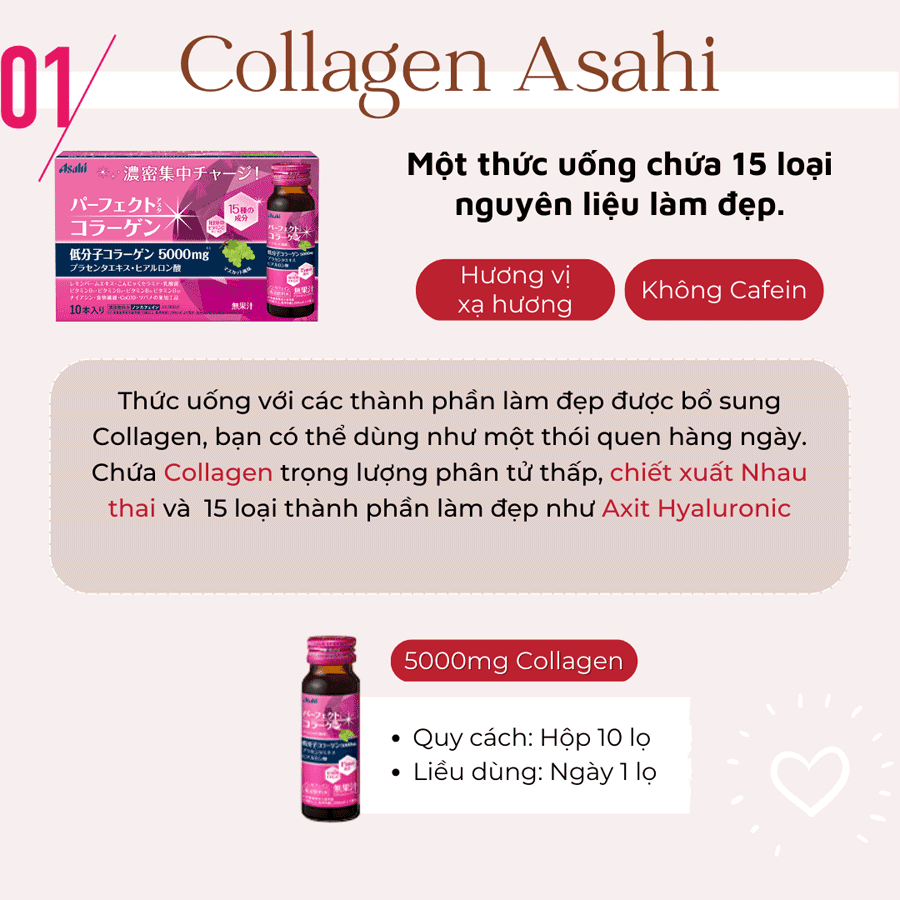 Nước Uống Collagen Asta Perfect Asahi - Màu Hồng Nhật Bản 50ml x 10 Chai