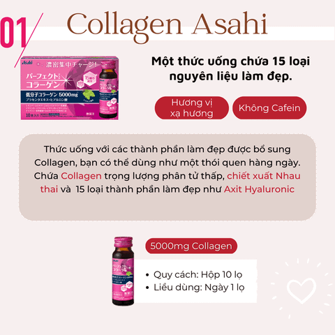 Nước Uống Collagen Asta Perfect Asahi - Màu Hồng Nhật Bản 50ml x 10 Chai