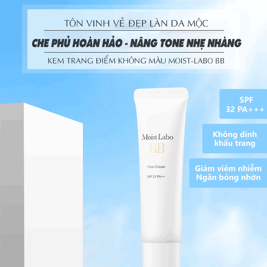 Kem Meishoku Trang Điểm Dưỡng Ẩm Không Màu 33g Moist-Labo BB Clear Cream SPF32 PA+++