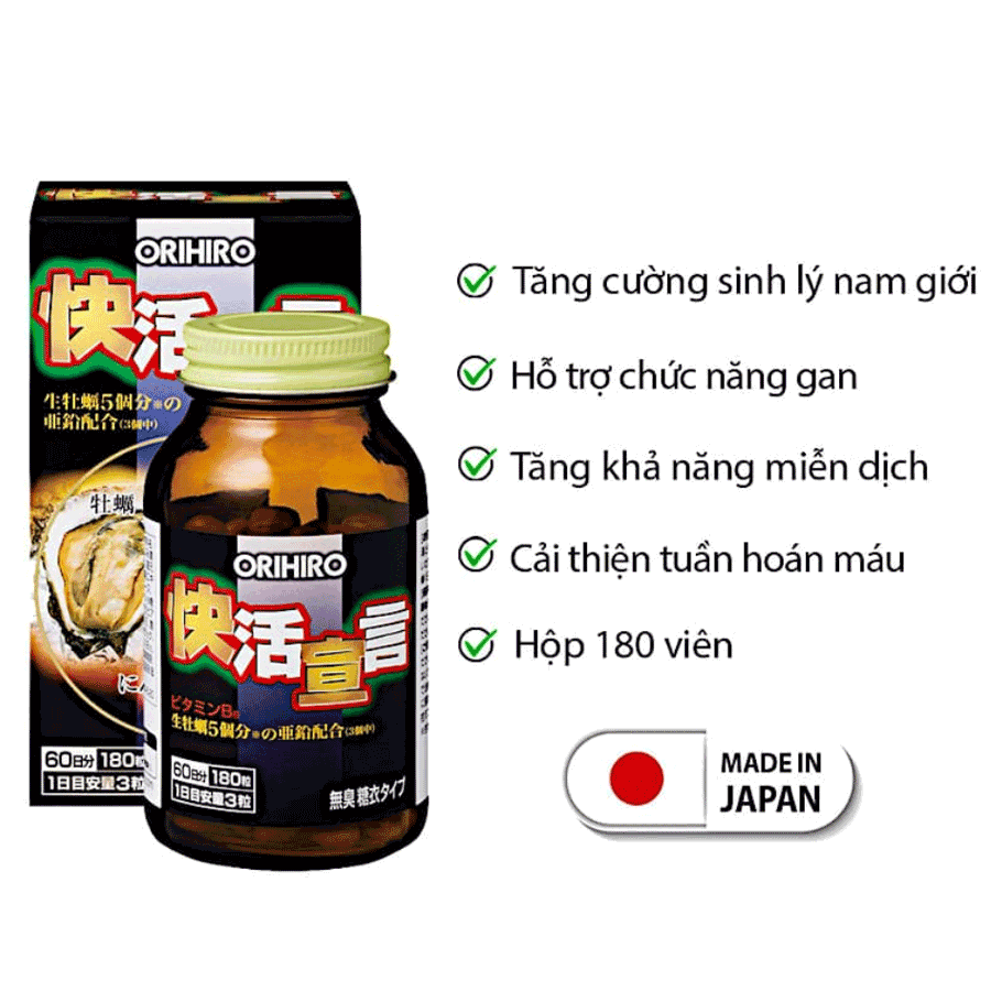 Thực phẩm chức năng tinh chất hàu tươi, tỏi, nghệ Orihiro Nhật Bản (180 viên)
