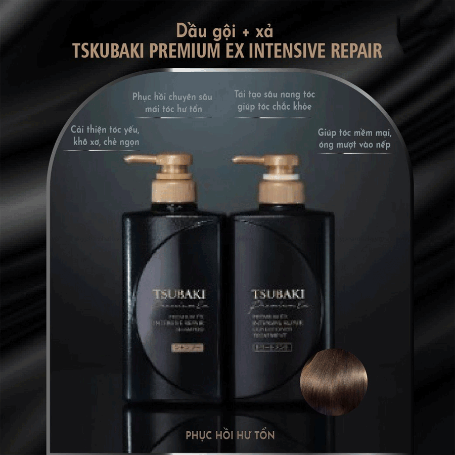 Bộ Đôi Gội Xả Phục Hồi Hư Tổn Nặng & Giảm Gãy Rụng - Công Nghệ Ion Tsubaki Premium EX Intensive Repair 490ml