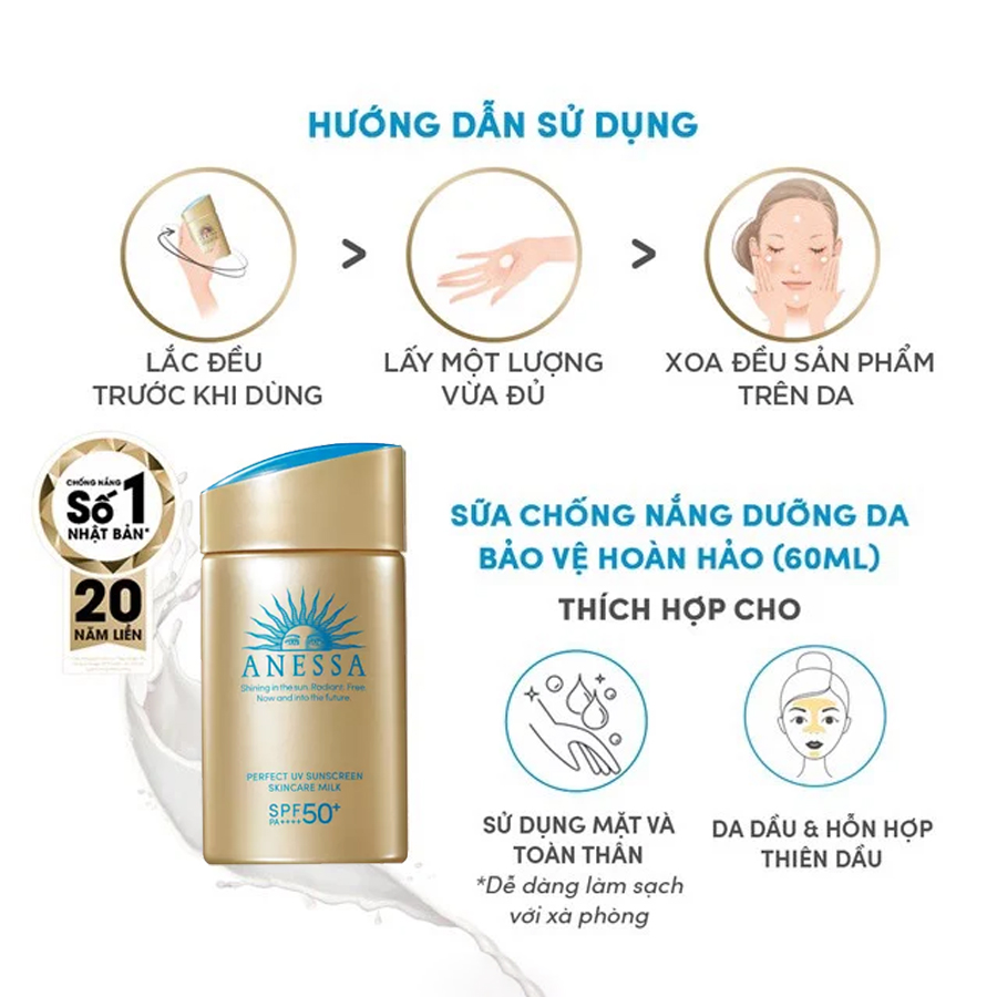 Kem Chống Nắng Anessa Perfect UV Sunscreen Skincare Milk 60ml