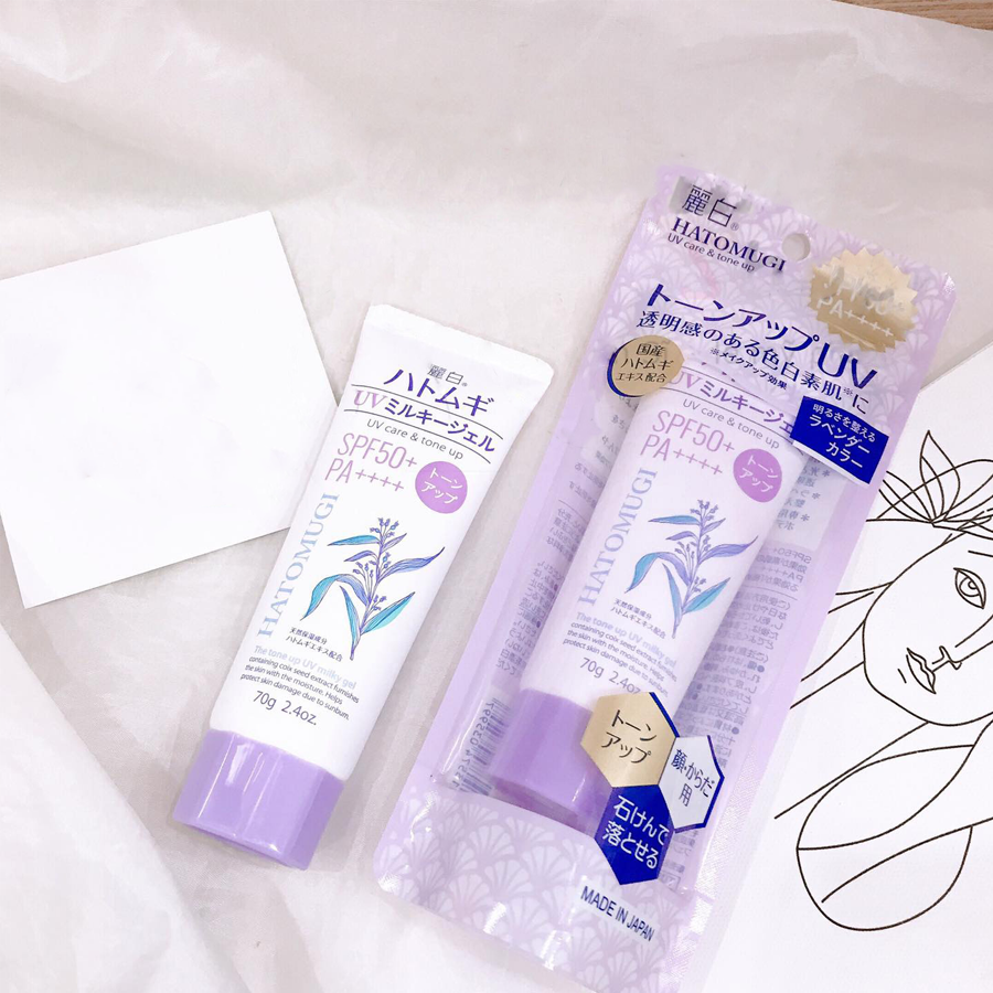 Kem Chống Nắng Hatomugi UV Care & Tone Up Moisturizing SPF50+ PA++++ Nhật Bản Chiết Xuất Hạt Ý Dĩ Dưỡng Trắng Nâng Tone 70 gr