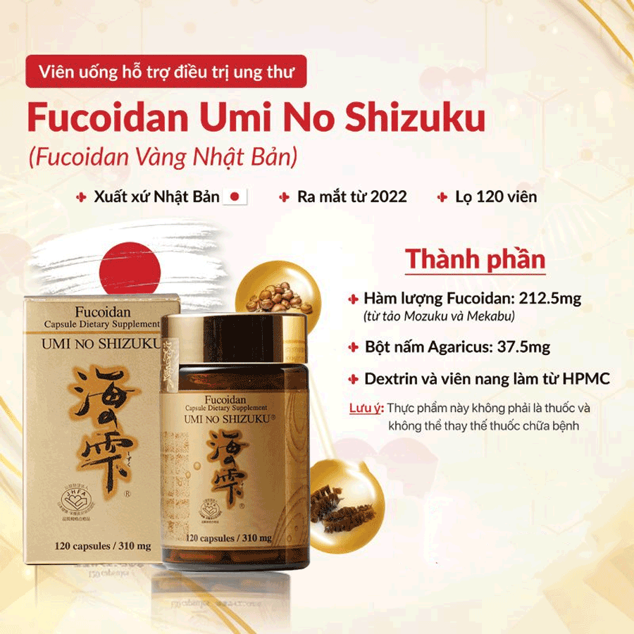 Fucoidan Umi No Shizuku Hỗ Trợ Điều Trị Ung Thư Nhật Bản hộp vàng 120 viên