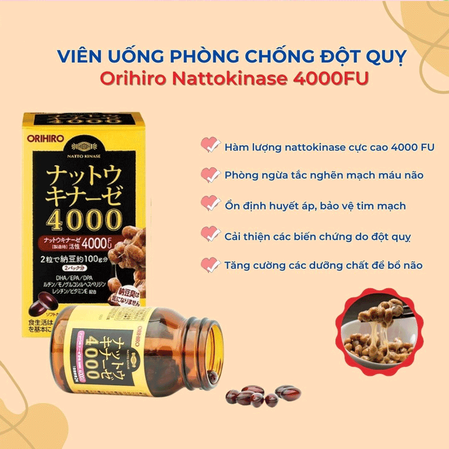 Viên uống chống đột quỵ Nattokinase 4000FU Orihiro 60 viên