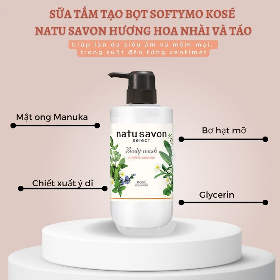 SỮA TẮM TẠO BỌT DƯỠNG TRẮNG VÀ LÀM MỀM MỊN DA SOFTYMO NATU SAVON 500ml
