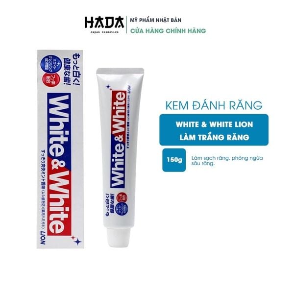 Kem Đánh Răng White & White Lion Nhật Bản, Giúp Làm Trắng Trăng, Hơi Thở Thơm Mát, Chắc Khoẻ, Ngừa Sâu Răng 150G