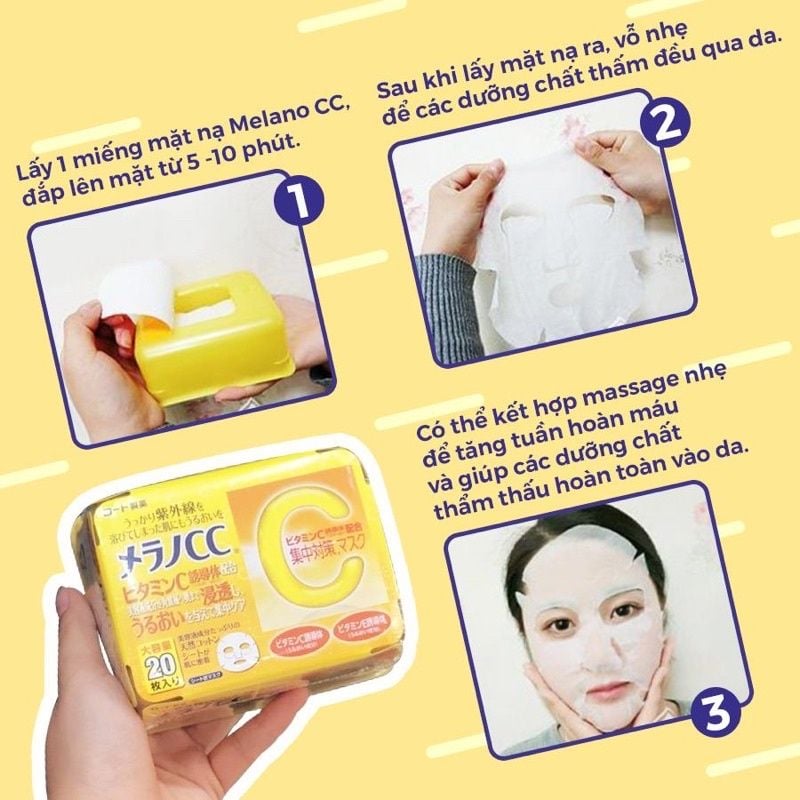 Mặt Nạ Dưỡng Trắng Vitamin C Melano CC Mask 20 Cái