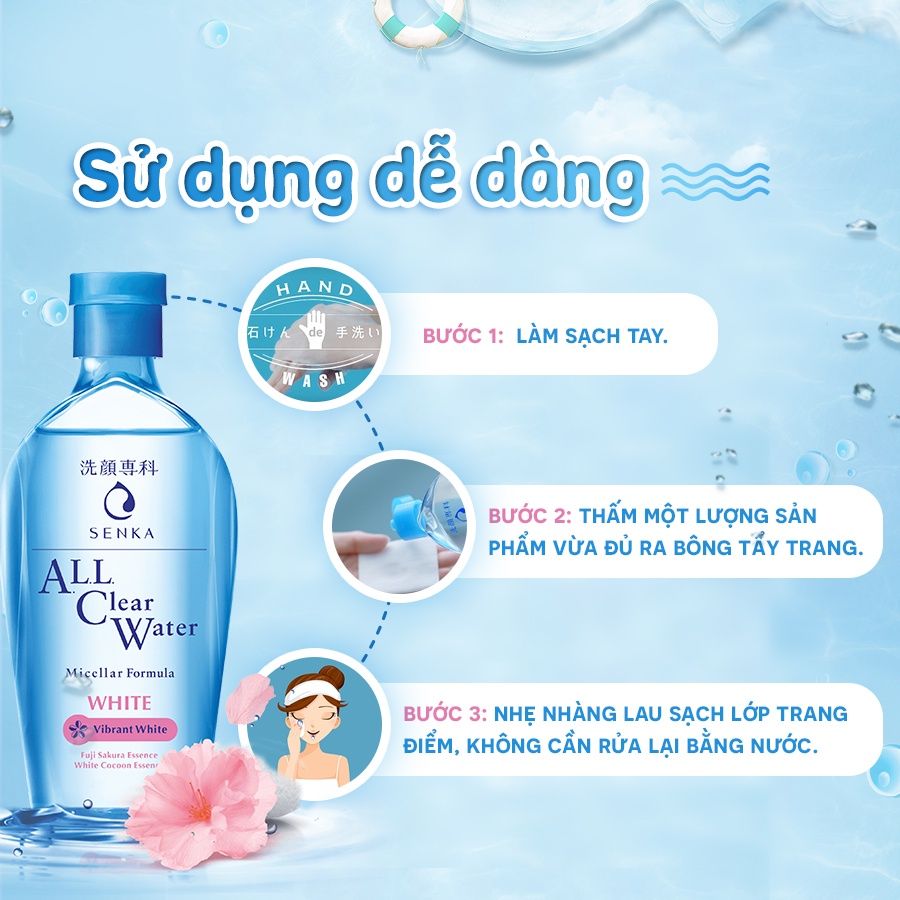 Nước Tẩy Trang Senka All Clear Water Nhật Bản Làm Sạch Lớp Trang Điểm, Bụi Bẩn, Bã Nhờn 230ML