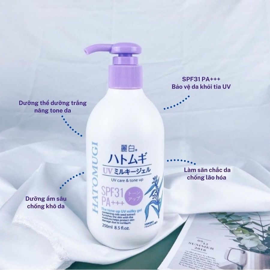 Sữa Dưỡng Thể Chống Nắng Dưỡng Da Nâng Tone Và Dưỡng Ẩm Da Hatomugi SPF31 PA +++ 250ml