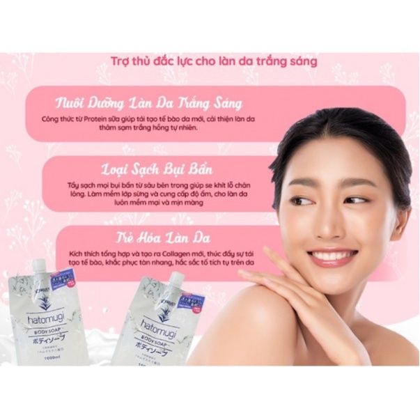 Sữa Tắm Dưỡng Ẩm Trắng Da Hatomugi Bady Soap S Select (Gói Refill) 1000ML - Nhật Bản Chiết Xuất Ý Dĩ Dịu Nhẹ Cho Da.