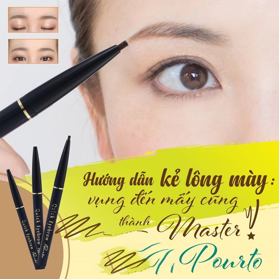 Chì Kẻ Lông Mày Pourto A Chống Mồ Hôi Và Nước Không cầnn Gọt Đầu Quick Eyebrow Nhật Bản