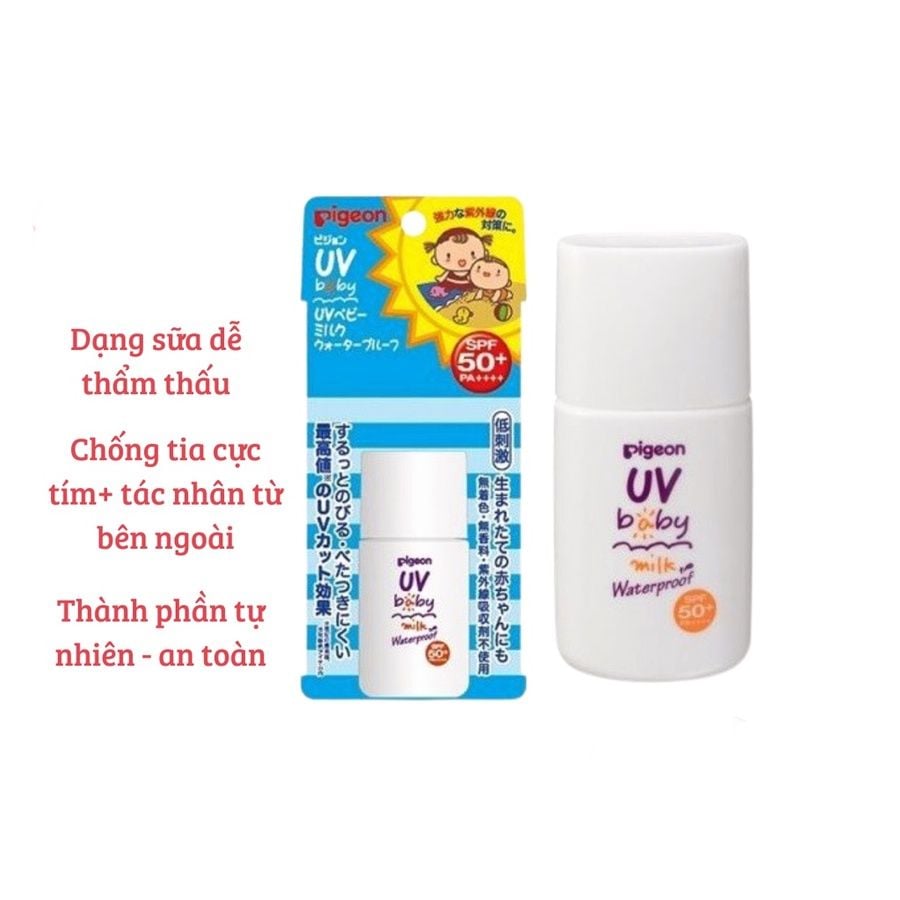 Kem Chống Nắng Cho Bé Pigeon Waterproof SPF50+ Nhật Bản Dạng Sữa Dịu nhẹ Chống Thấm Nước Cho Bé cho bé 0m+ 20g