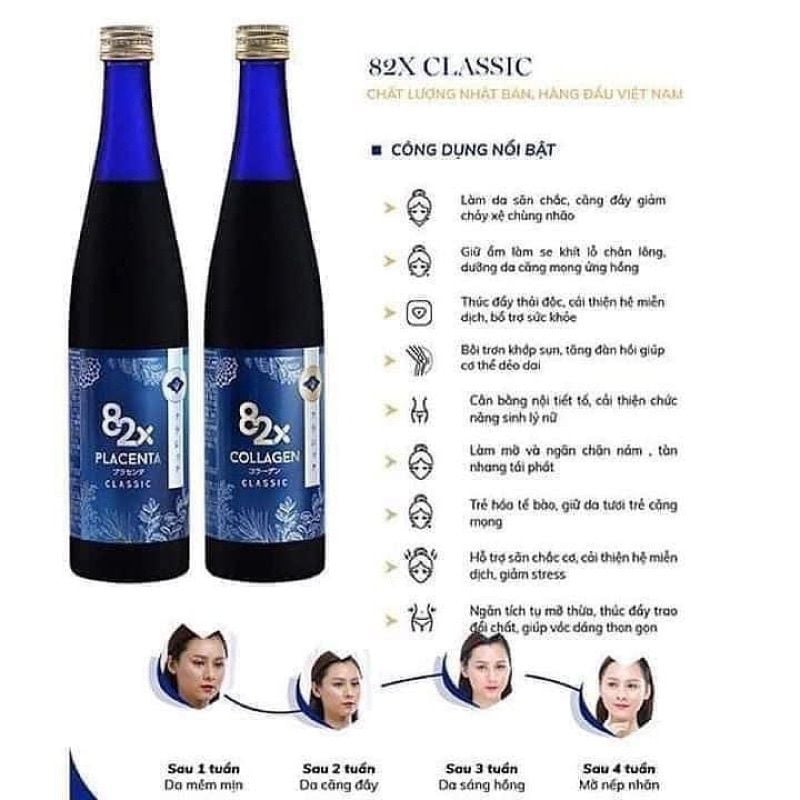 Nước Uống Collagen, Placenta 82X Nhật Bản Giúp Đẹp Da, Làm Trắng Da, Ngừa Sạm, Nám, Tàn Nhang 500 Ml