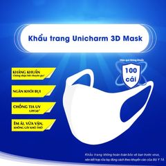 [Khẩu Trang 3D Unicharm] Ngăn Khói Bụi, Vi Khuẩn Nhật Bản (Hộp 100 cái)