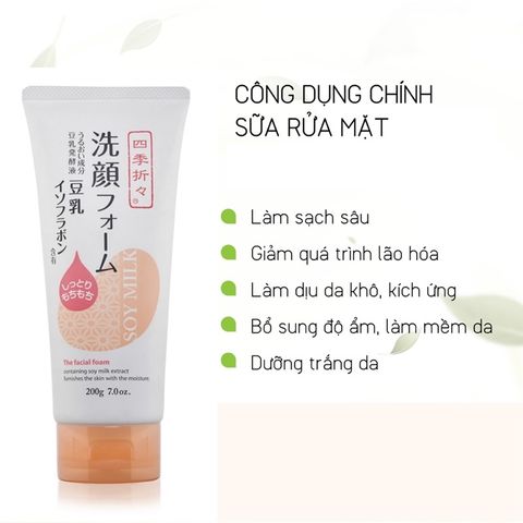 Sữa Rữa Mặt Đậu Nành Kumano Soy Milk The Facial Foam Dưỡng Ẩm, Căng Da, Mịn Màng, Da Nhạy Cảm Nhật Bản 200g