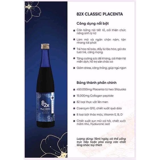 Nước Uống Collagen, Placenta 82X Nhật Bản Giúp Đẹp Da, Làm Trắng Da, Ngừa Sạm, Nám, Tàn Nhang 500 Ml