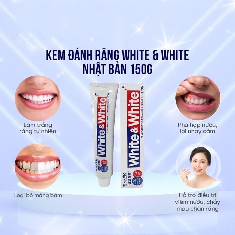 Kem Đánh Răng White & White Lion Nhật Bản, Giúp Làm Trắng Trăng, Hơi Thở Thơm Mát, Chắc Khoẻ, Ngừa Sâu Răng 150G