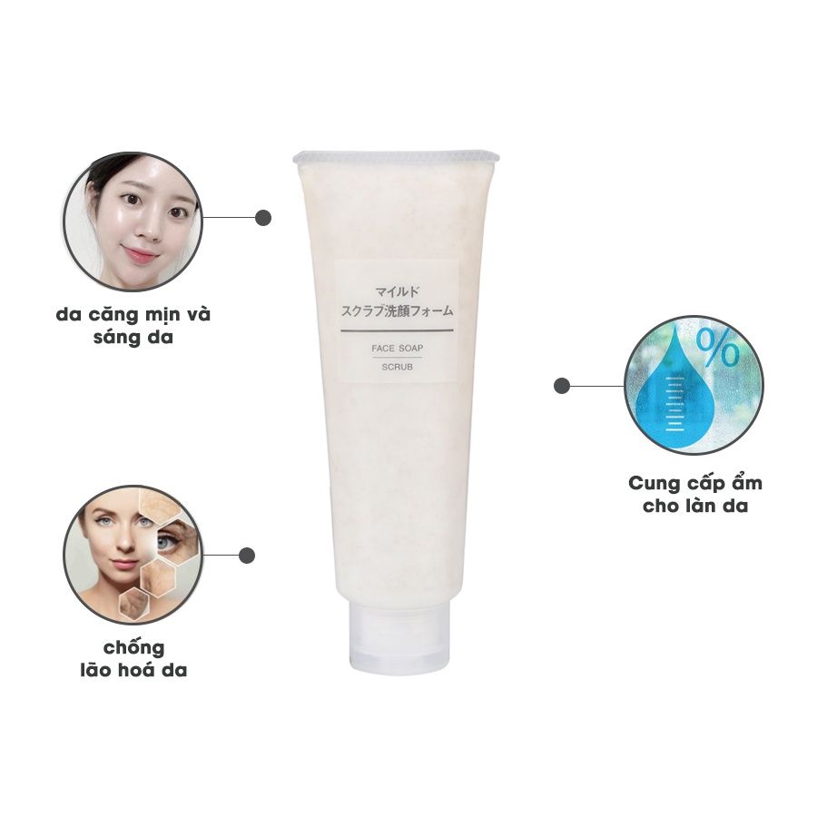 Sữa Rửa Mặt Tẩy tế Bào Chết Muji Face Soap Scurb Nhật Bản Lấy Tế Bào Chết, Cân Bằng Độ PH, Ngừa Mụn & Làm Mịn Da 120g