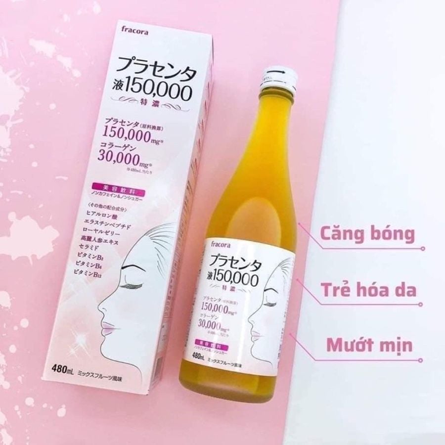 Nước Uống Nhau Thai Cừu Fracora Placenta Nhật Bản 3 Trong 1 đẹp da căng mịn, chống lão hoá và tăng sức khoẻ 150.000 mg