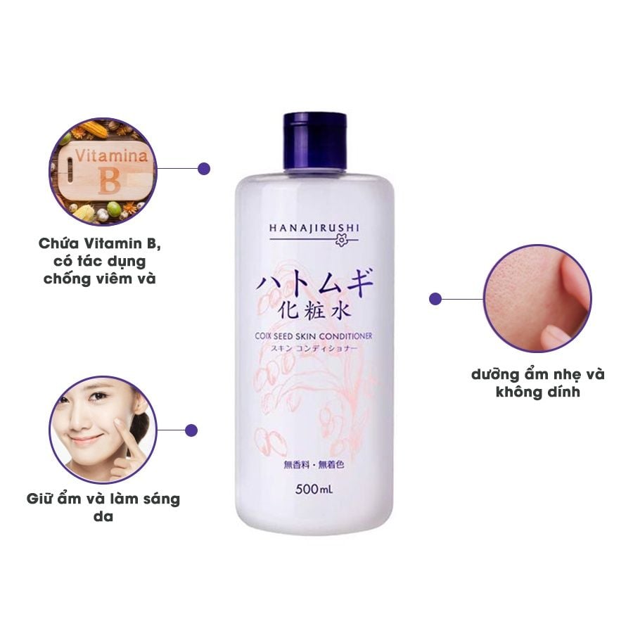 [Nước Hoa Hồng] Hanajirushi Chiết Xuất Hạt Ý Dĩ (Hatomugi) Làm Ẩm Sáng Da Nhật Bản 500ml