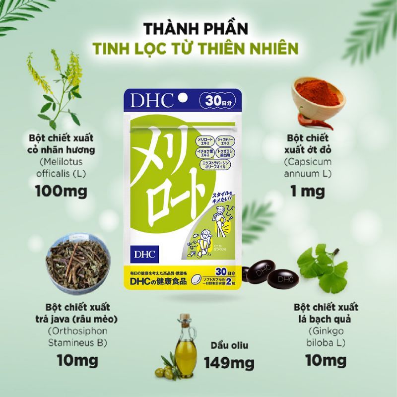 Thực Phẩm Bảo Vệ Sức Khỏe Dhc Melilot Thon Gọn Bắp Tay Đùi, Giảm Mỡ Đùi