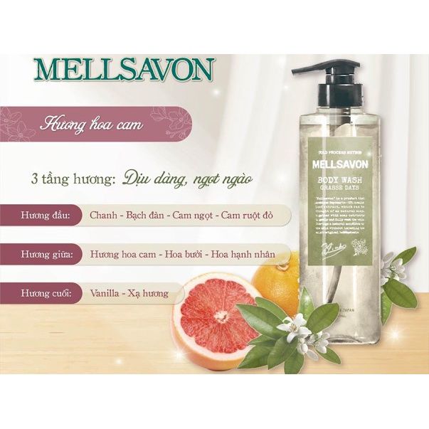 Sữa Tắm Nước Hoa Dưỡng Mềm Mịn Da Mellsavon Nhật Bản- 480ml