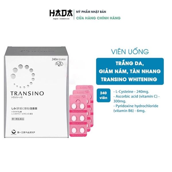 Viên Uống Transino Mờ Nám, Trắng Da, Sáng Da, Chống Tàn Nhang, Sạm Da Nhật Bản 240 viên