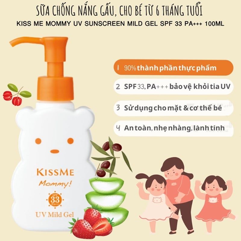 Kem Chống Nắng Cho Mẹ Bầu và Bé Kiss Me Mommy UV Mild Gel SPF33PA +++100g