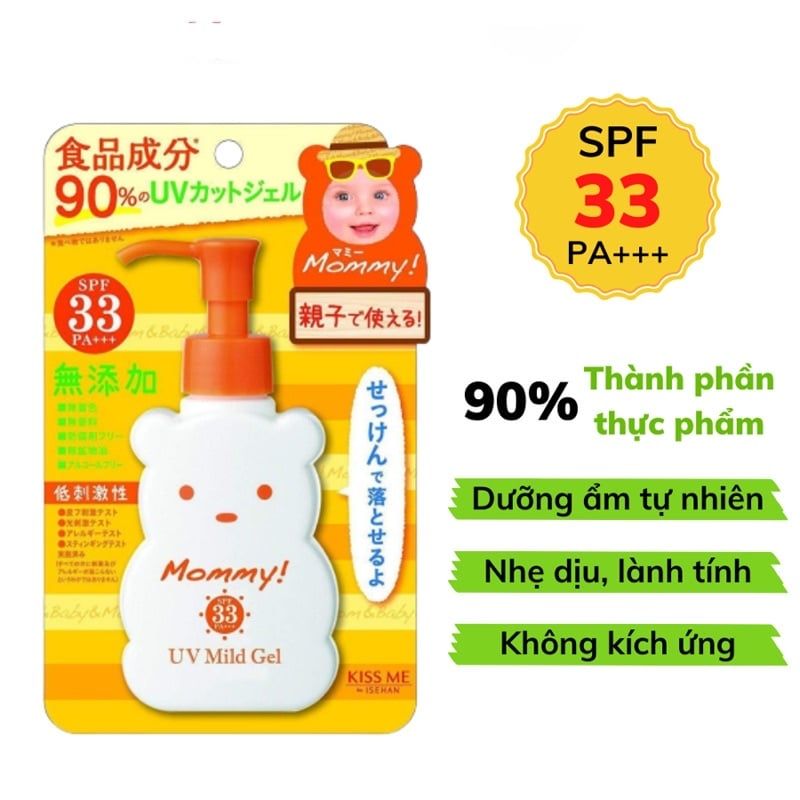 Kem Chống Nắng Cho Mẹ Bầu và Bé Kiss Me Mommy UV Mild Gel SPF33PA +++100g