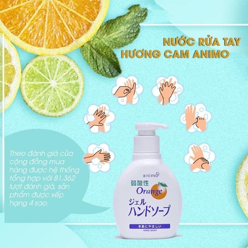 Nước rửa Tay Animo Dạng Bọt Hương Cam Nhật Bản 200ml
