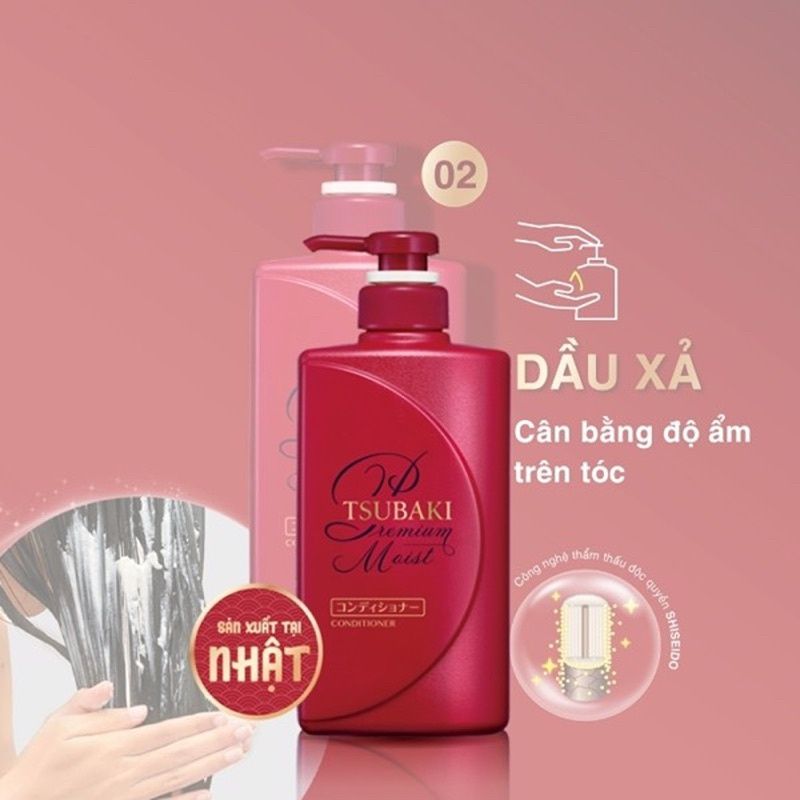 Bộ Gội Xả Tsubaki Dưỡng Tóc Bóng Mượt Nhật Bản (490ml/chai)
