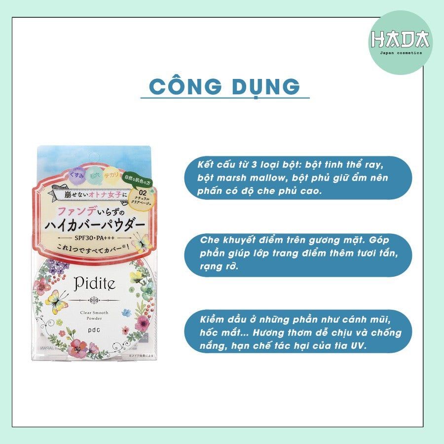 Phấn Phủ  Pidite  SPF 35PA+++ 02 Màu Tự Nhiên Nhật Bản 22G
