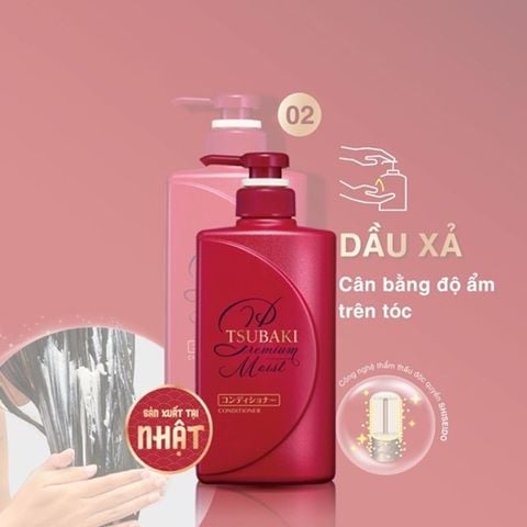 Bộ Dầu Gội Xả Cao Cấp Shiseido Tsubaki Premium Moist Giúp Dưỡng tóc Suôn Mềm Bóng Mượt (2 chai x490ml)