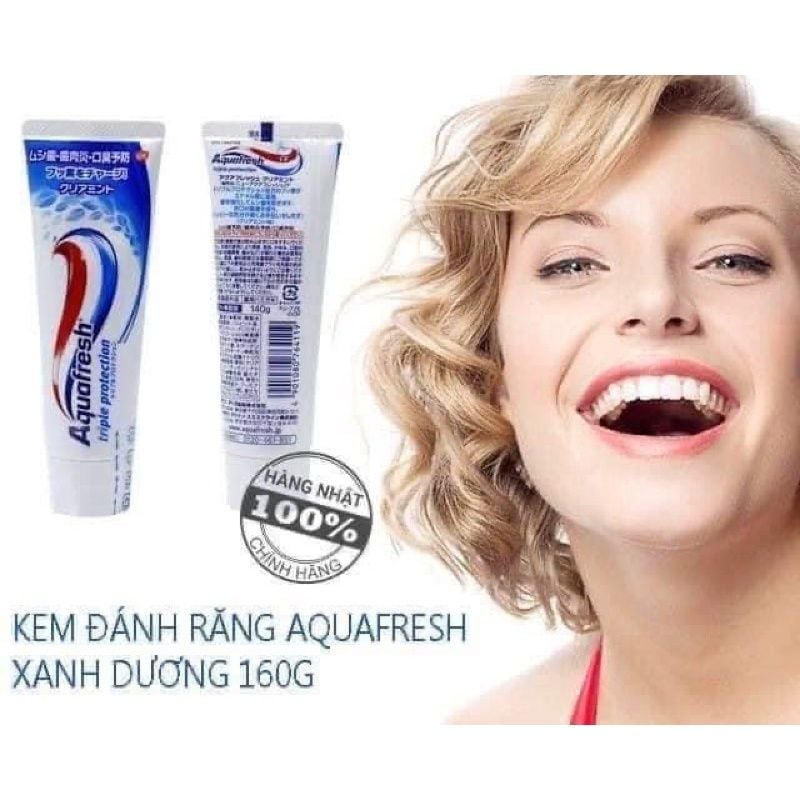 Kem Đánh Răng Aquafresh  Nhật Bản Giúp Trắng Răng, Hơi Thở Thơm Mát, Ngừa Sâu Răng, Nướu Chắc Khoẻ 160G