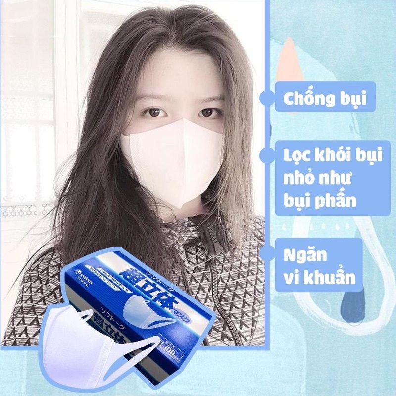 [Khẩu Trang 3D Unicharm] Ngăn Khói Bụi, Vi Khuẩn Nhật Bản (Hộp 100 cái)