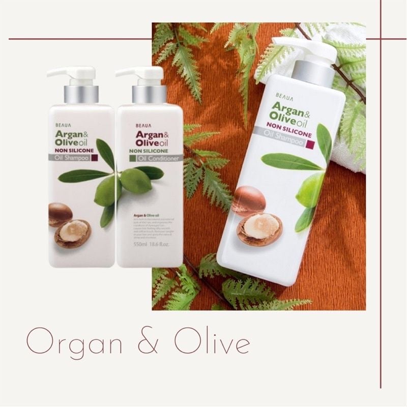 Bộ Dầu Gội Xả BEAUA Chiết Xuất Hạt Argan Và Dầu Oliu Nhật Bản, Phục Hồi Tóc Hư Tổn, Suôn Mượt 550Ml