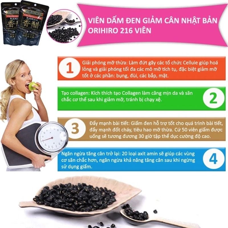 Viên Uống Giảm Cân Giấm Đen ORIHIO 216 Viên
