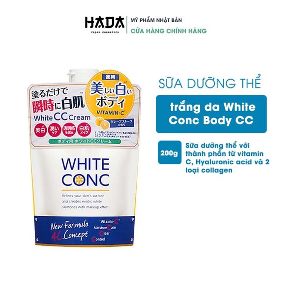 Dưỡng Thể Nâng Tông Trắng Da Body White Conc Cc Cream 200g