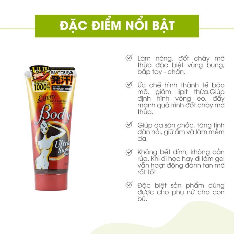 Kem Tan Mỡ Bụng ESTENY HOT BODY MASSAGE Ultra Super Hard Nhật Bản 240g