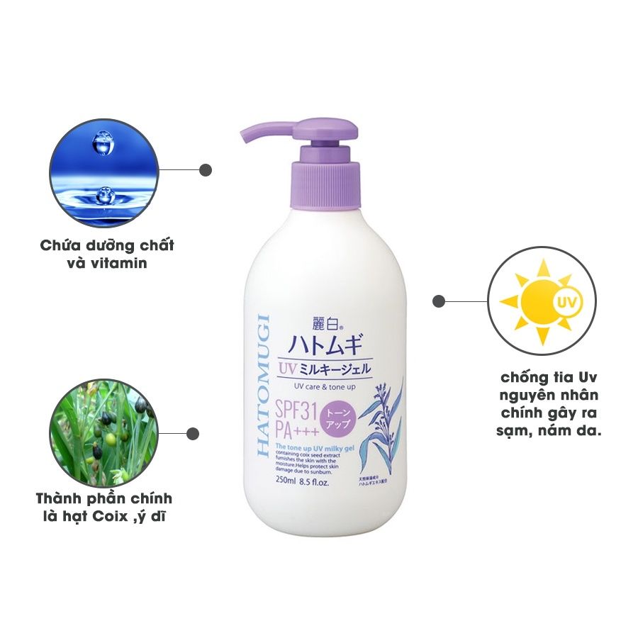 Sữa Dưỡng Thể Chống Nắng Dưỡng Da Nâng Tone Và Dưỡng Ẩm Da Hatomugi SPF31 PA +++ 250ml