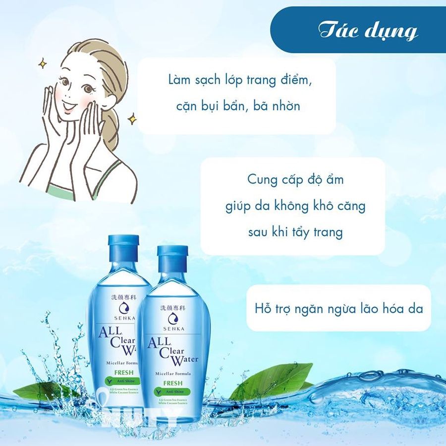 Nước Tẩy Trang Senka All Clear Water Nhật Bản Làm Sạch Lớp Trang Điểm, Bụi Bẩn, Bã Nhờn 230ML