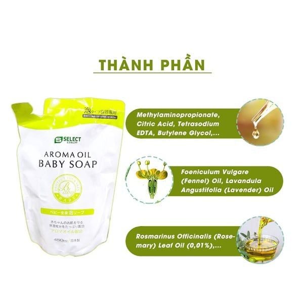 Sữa Tắm Tinh Dầu Thơm Thiên Nhiên Cho Bé S Select Aroma Oil Baby Soap Dạng Túi 450 ML
