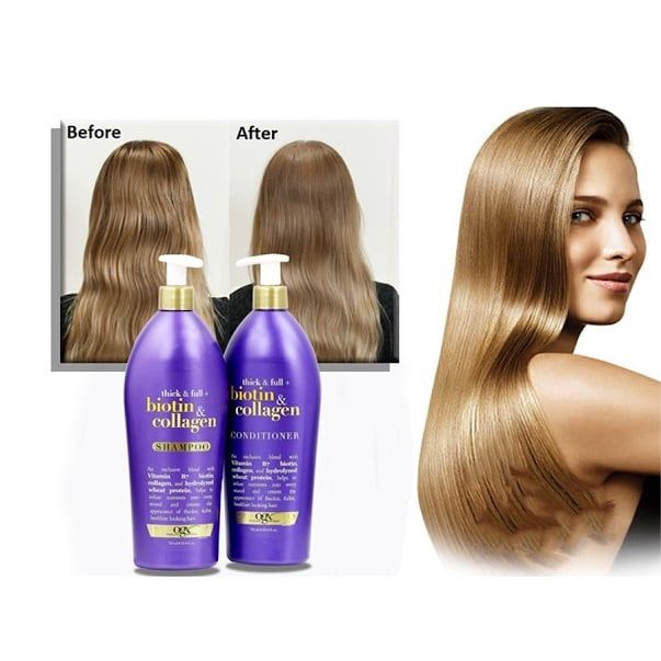Bộ Gội Xả Ogx Thick & Full Biotin Collagen 750ml (Có Vòi Xit )