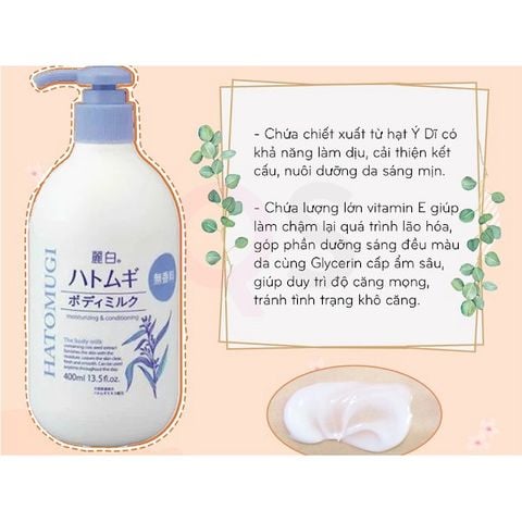 Sữa Dưỡng Thể Hatomugi  Dưỡng Ẩm Sáng Da Moisturizing Conditioning The Body Milk 400ml Mẩu Mới - Màu Xanh Ngọc