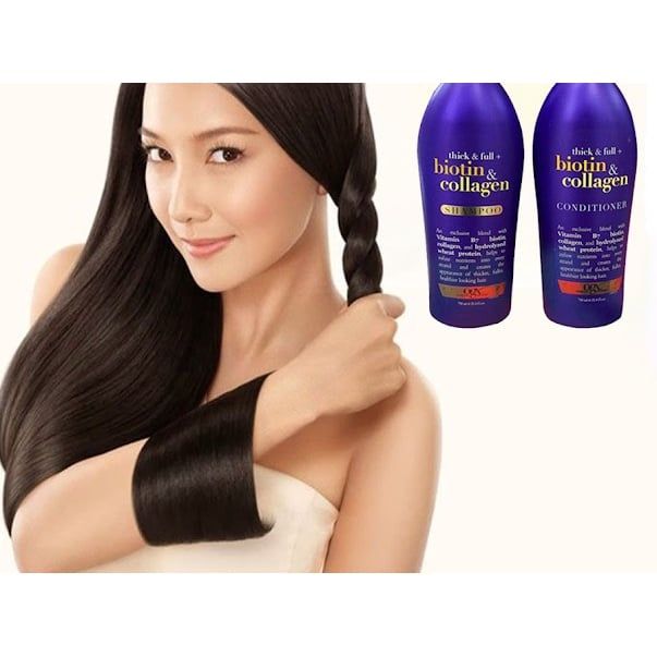 Bộ Gội Xả Ogx Thick & Full Biotin Collagen 750ml (Có Vòi Xit )