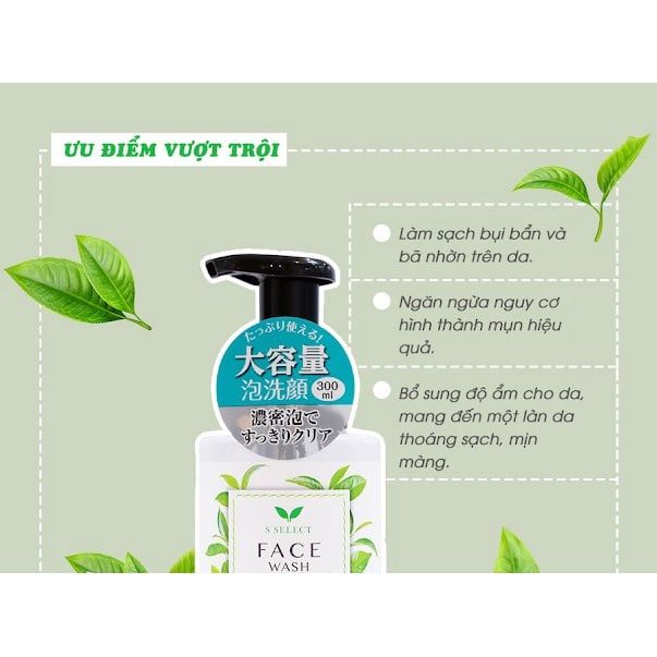 Sữa Rửa Mặt Tạo Bọt Chiết Xuất Trà Xanh S Select Nhật Bản 300 ML